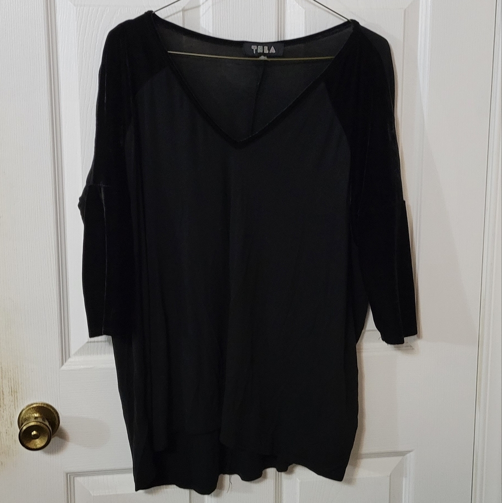 partially velvet 1/2 sleeve shirt